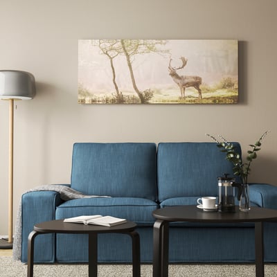 BJÖRKSTA Picture with frame, Deer in glade/aluminium-colour, 140x56 cm