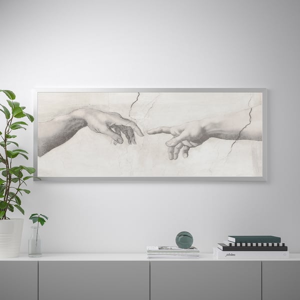 BJÖRKSTA Picture with frame, Touch/aluminium-colour, 140x56 cm