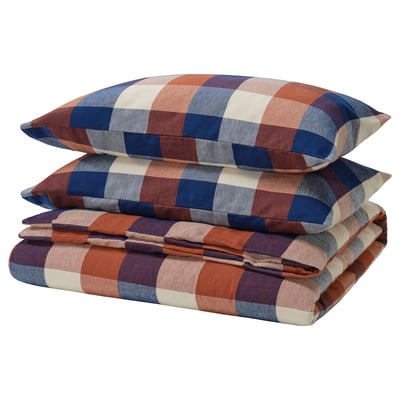 BLÅSENAP Duvet cover and 2 pillowcases, multicolour/check, 200x200/50x60 cm