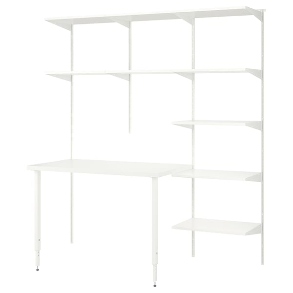 BOAXEL / LAGKAPTEN Shelving unit with table top, white, 187x62x201 cm