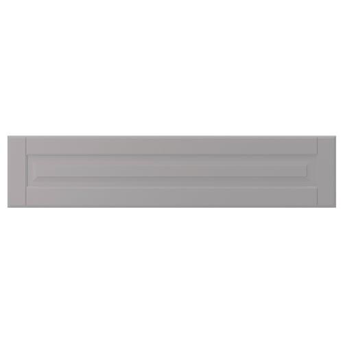 A grey BODBYN kitchen cabinet with bevelled edges and a smooth lacquered surface.