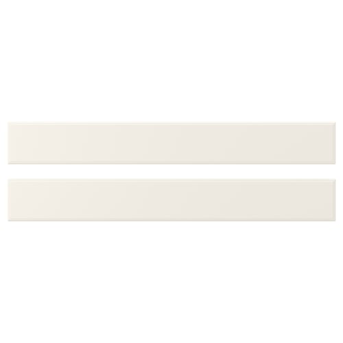 Two off-white bevelled BODBYN cabinet doors made of fibreboard with a smooth lacquered finish.