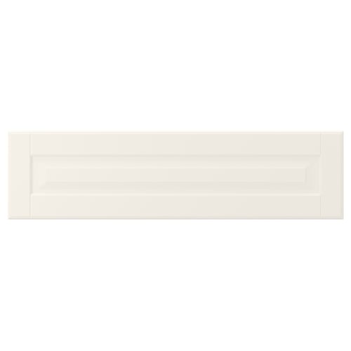 Off-white BODBYN cabinet with bevelled panels and lacquered finish.