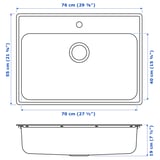 BOHOLMEN Inset sink, 1 bowl, stainless steel, 76x55 cm