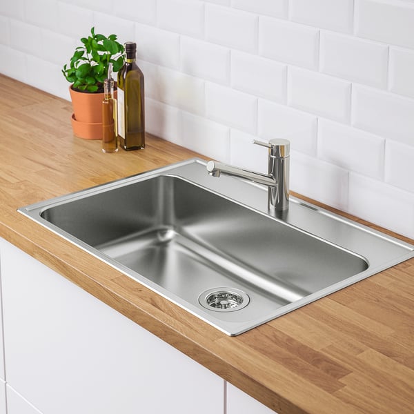 BOHOLMEN Inset sink, 1 bowl, stainless steel, 76x55 cm