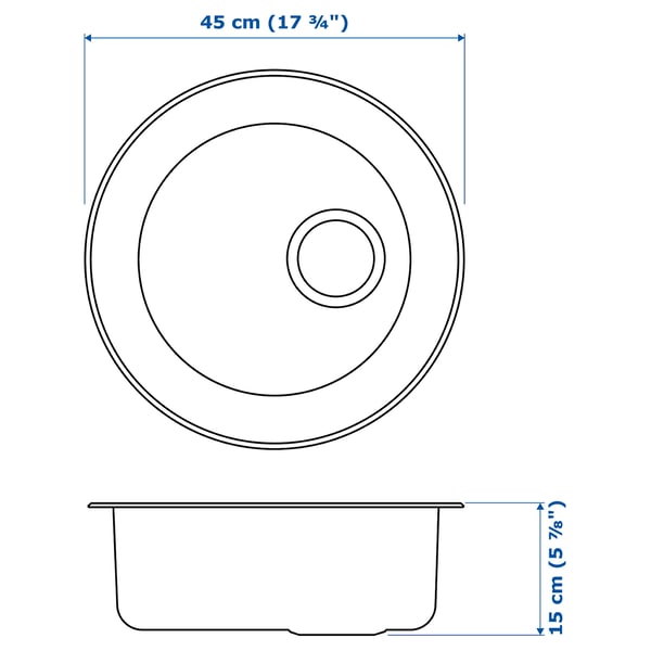 BOHOLMEN Single-bowl inset sink, stainless steel, 45 cm