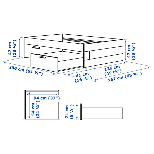 BRIMNES Bed frame with storage, white/Lillhällan, 120x200 cm