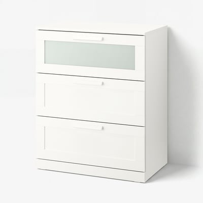 BRIMNES Chest of 3 drawers, white/frosted glass, 78x46x95 cm