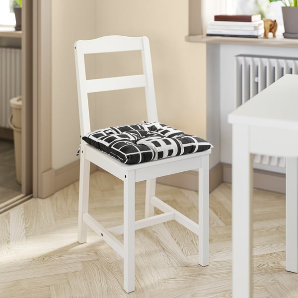 BROKAKLEJA Chair pad, black/geometric, 40x40x6 cm