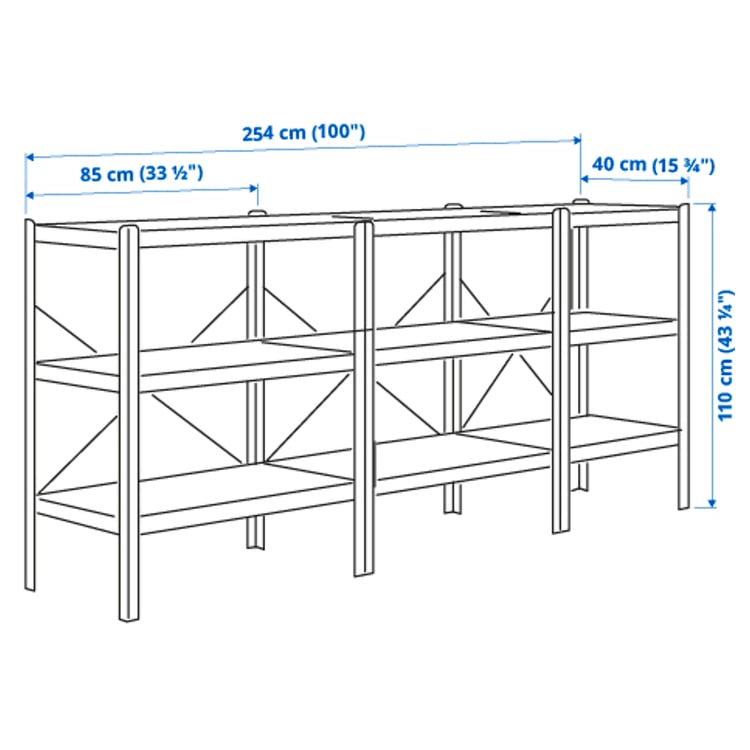 BROR 3 sections/shelves, white, 254x40x110 cm IKEA
