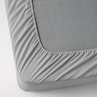 BRUDBORSTE Fitted sheet, grey, 90x200 cm