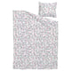 Floral duvet set, white with blue & orange flowers, organic cotton, includes cover & pillowcase, delicate pattern.