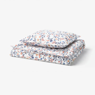 BRUDKRUSBÄR Duvet cover and pillowcase, white multicolour/floral pattern, 150x200/50x60 cm