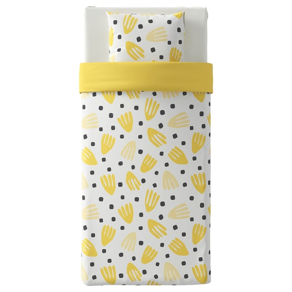 BRUKSVARA 2-piece bedlinen set, yellow/white, 150x200 cm