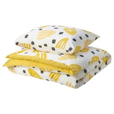 BRUKSVARA 2-piece bedlinen set, yellow/white, 150x200 cm