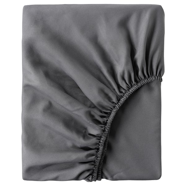 BRUKSVARA Fitted sheet, dark grey, 90x200 cm