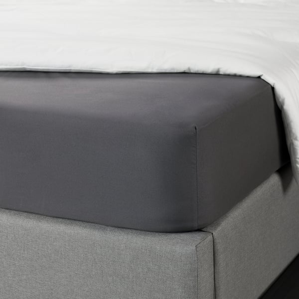 BRUKSVARA Fitted sheet, dark grey, 90x200 cm