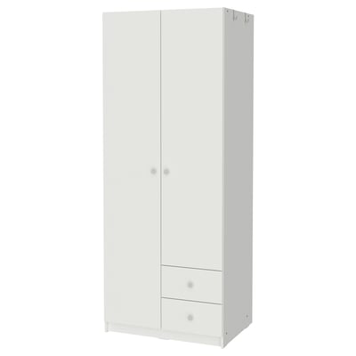 BRUKSVARA Wardrobe with 2 doors and 2 drawers, white, 79x57x201 cm
