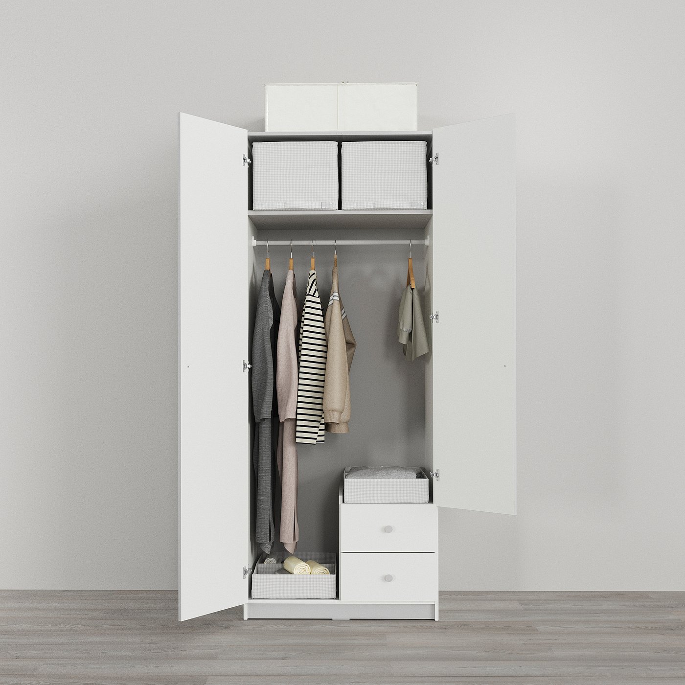 BRUKSVARA wardrobe with 2 doors and 2 drawers, white, 79x57x201 cm