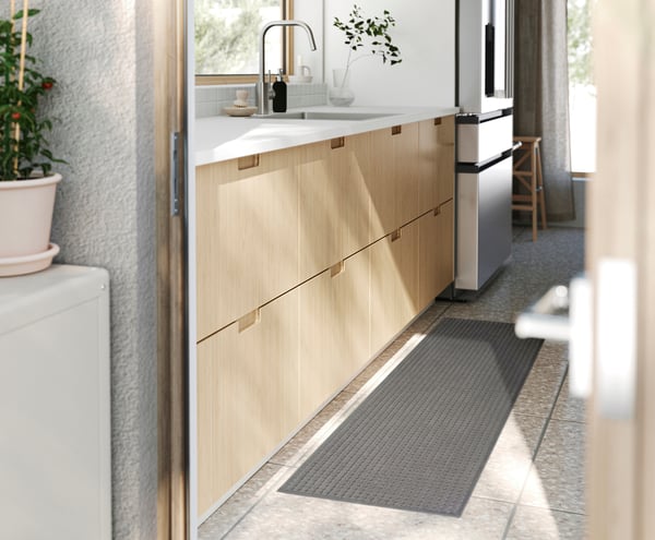 BRYNDUM Kitchen mat, grey, 45x180 cm