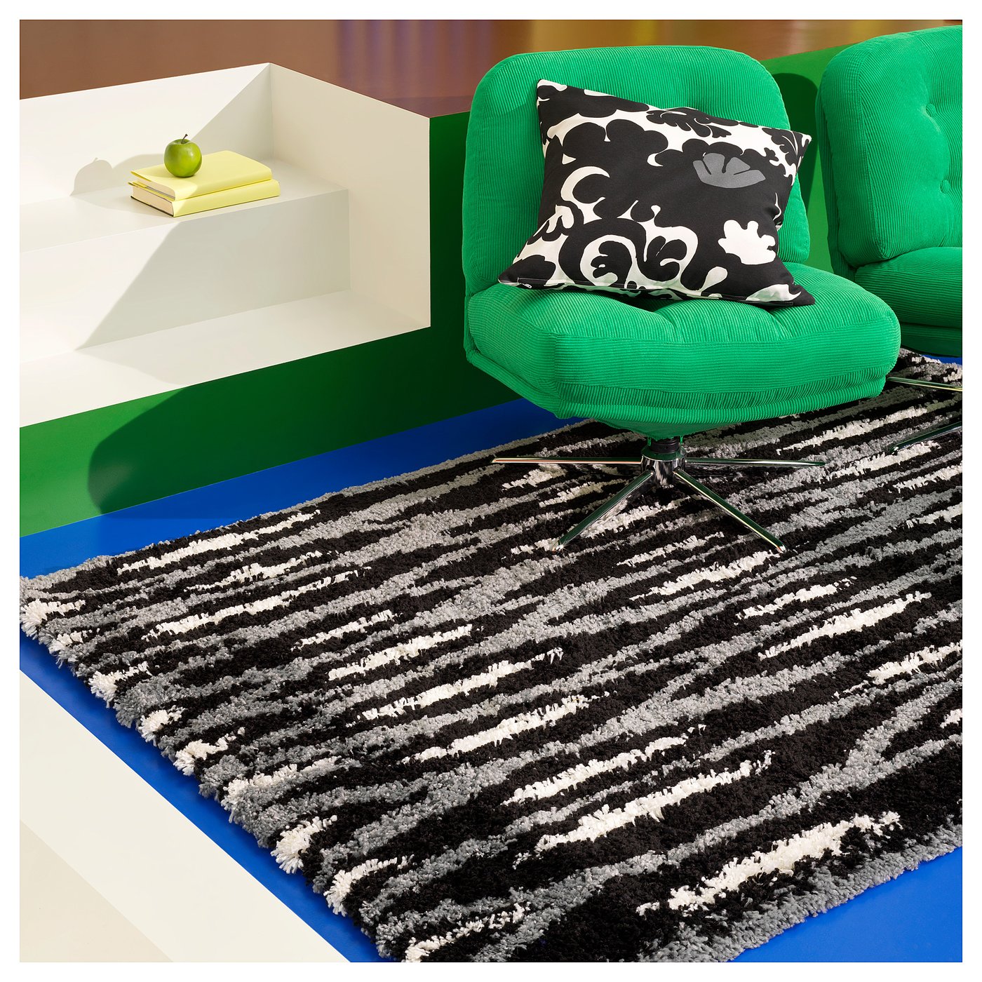 ラグ・カーペット bullerremsa ikea BULLERREMSA rug, high pile, black grey/white, 133x195 cm - IKEA