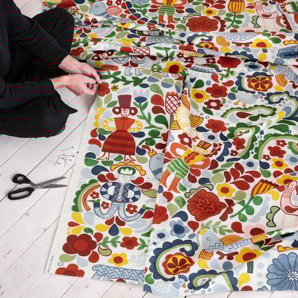 CINTIAKAKTUS Pre-cut fabric, white/multicolour, 150x300 cm