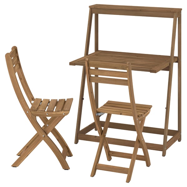 DJUPÖN / ASKHOLMEN Table and 2 folding chairs, outdoor folding/brown dark brown