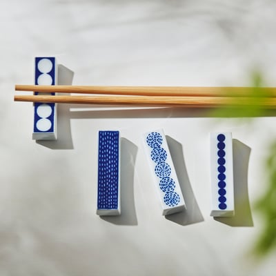 DOLKFISK Chopstick holder, set of 4, patterned/blue
