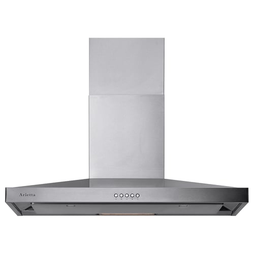 Modern stainless steel hood, sleek design, control panel, efficient grease collection.