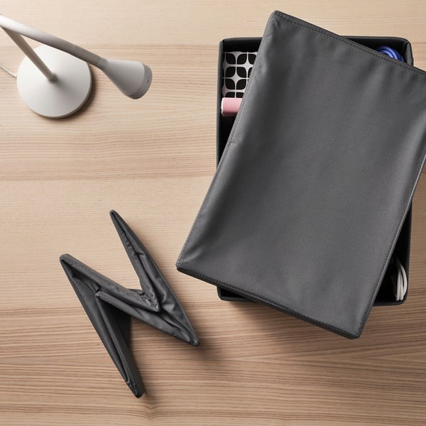 DRÖNA Lid, dark grey textile, 36x26 cm
