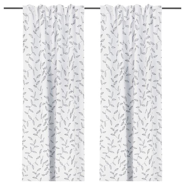 EBBASTINA Room darkening curtains, 1 pair, beige/leaf, 145x250 cm