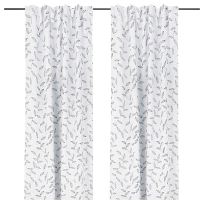 EBBASTINA Room darkening curtains, 1 pair, beige/leaf, 145x250 cm