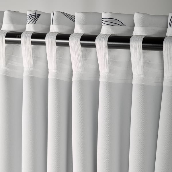 EBBASTINA Room darkening curtains, 1 pair, beige/leaf, 145x250 cm