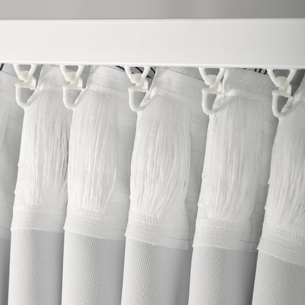 EBBASTINA Room darkening curtains, 1 pair, beige/leaf, 145x250 cm