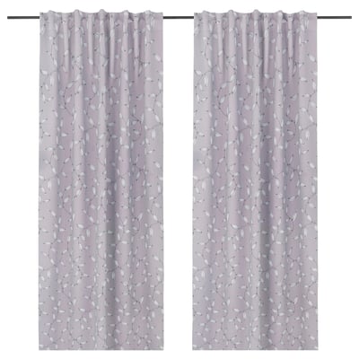 EBBASTINA Room darkening curtains, 1 pair, grey/leaf, 145x200 cm