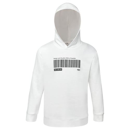 EFTERTRÄDA white hoodie, cotton, casual fit, barcode design.