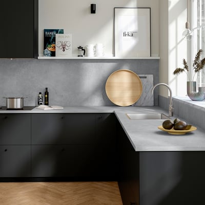 EKBACKEN Worktop, light grey concrete effect/laminate, 259x65x2.8 cm