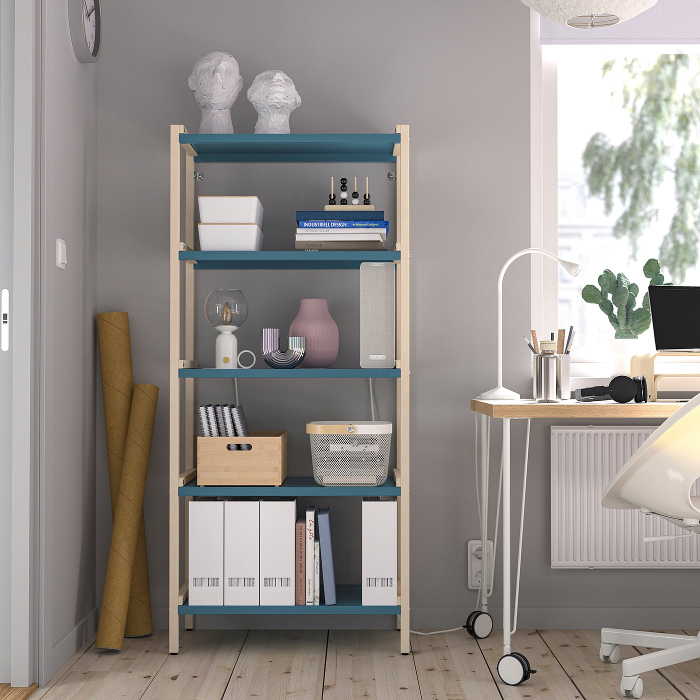 EKENABBEN open shelving unit, aspen/blue, 70x34x154 cm - IKEA
