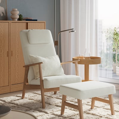 EKENÄSET High-back armchair, oak effect/Axvall off-white