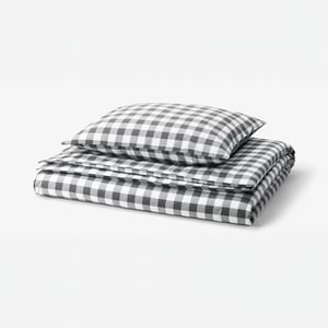 EKTANDVINGE Duvet cover and pillowcase, anthracite white/check, 150x200/50x60 cm