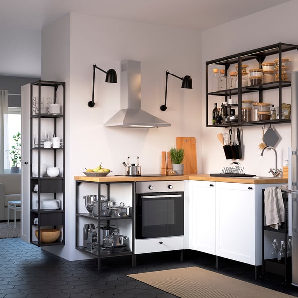 ENHET Storage combination, anthracite/white frame, 60x32x180 cm