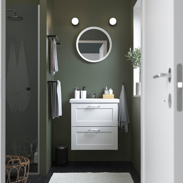 ENHET / TVÄLLEN Wash-stnd w drawers/wash-basin/tap, white/white frame, 64x43x65 cm