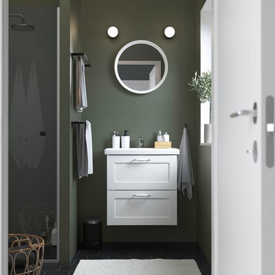 ENHET / TVÄLLEN Wash-stnd w drawers/wash-basin/tap, white/white frame, 64x43x65 cm