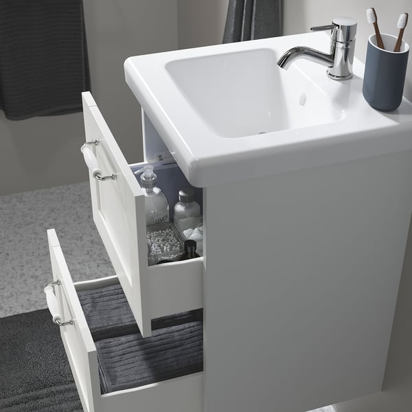 ENHET / TVÄLLEN Wash-stnd w drawers/wash-basin/tap, white/white frame, 44x43x65 cm
