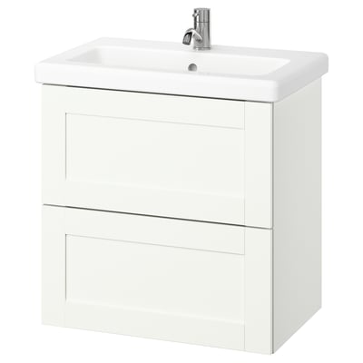 ENHET / TVÄLLEN Wash-stnd w drawers/wash-basin/tap, white/white frame, 64x43x65 cm