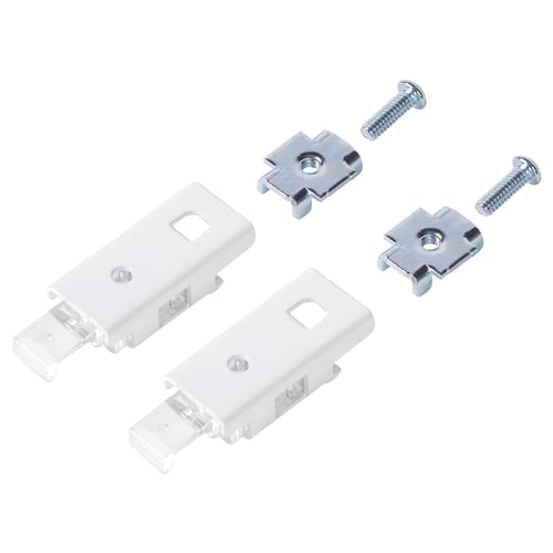 FABJERG white connector kit, includes screws, metal brackets, plastic clips, for attaching blinds to curtain rails.