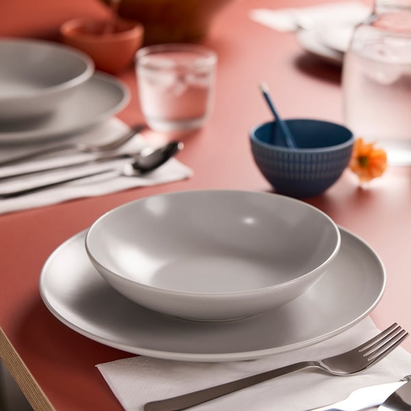 FÄRGKLAR Deep plate, matt light grey, 19 cm
