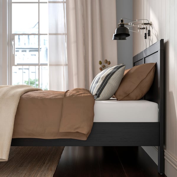 FÅGELFJÄLLET Bed frame, black oak effect/Lillhällan, 140x200 cm