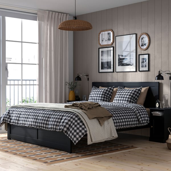 FÅGELFJÄLLET Bedroom furniture, set of 3, black oak effect, 140x200 cm