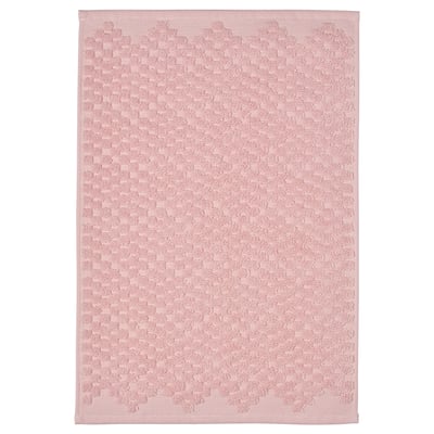 FJÄLLKATTFOT bath mat, pale pink, cotton, rectangle, textured pattern.